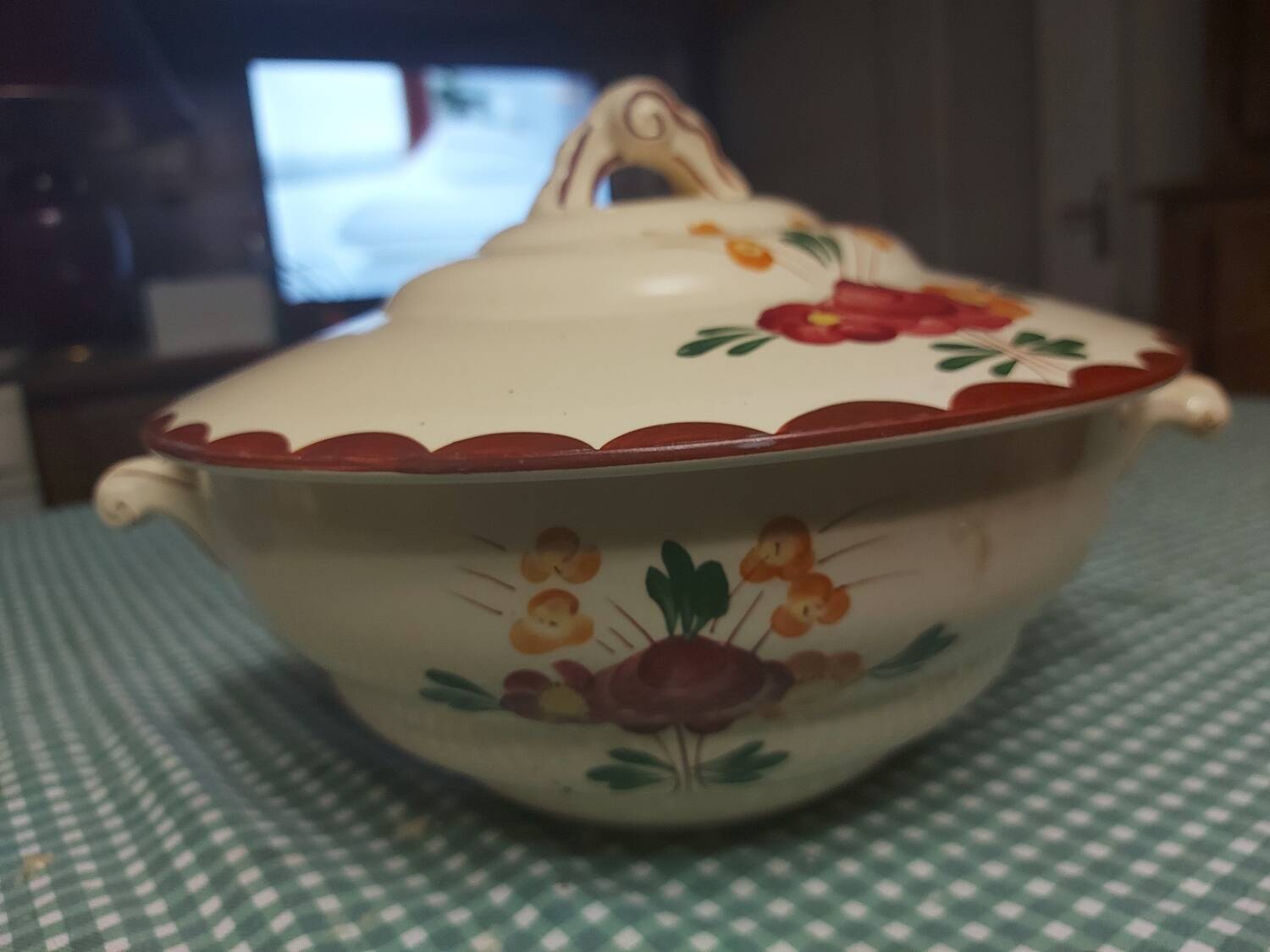 Vintage Longchamp earthenware soup tureen, dish and dessert plate set