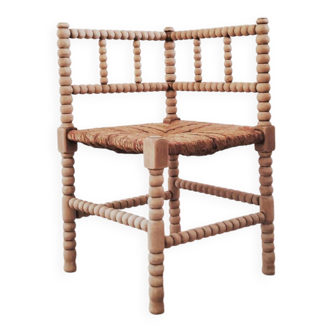 Chaise d'angle vintage rénovée en bois tourné, années 50