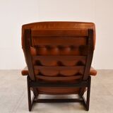 Vintage leather armchair with hocker, 1970s