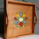 Hand-painted solid wood serving tray, folk art