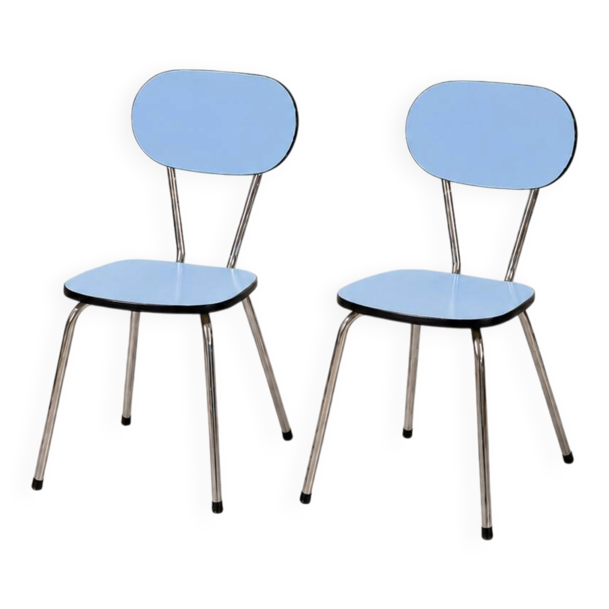 2 sky blue formica chairs - very good vintage condition