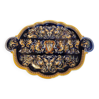 Gien earthenware tray with Italian Renaissance decor in Midnight Blue