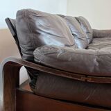 Canapé Panda d'Ake Fribyten pour Nelo Sweden (Roche Bobois) en bois et cuir.