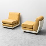 Pair of vintage yellow fabric armchairs, 1970s modernism