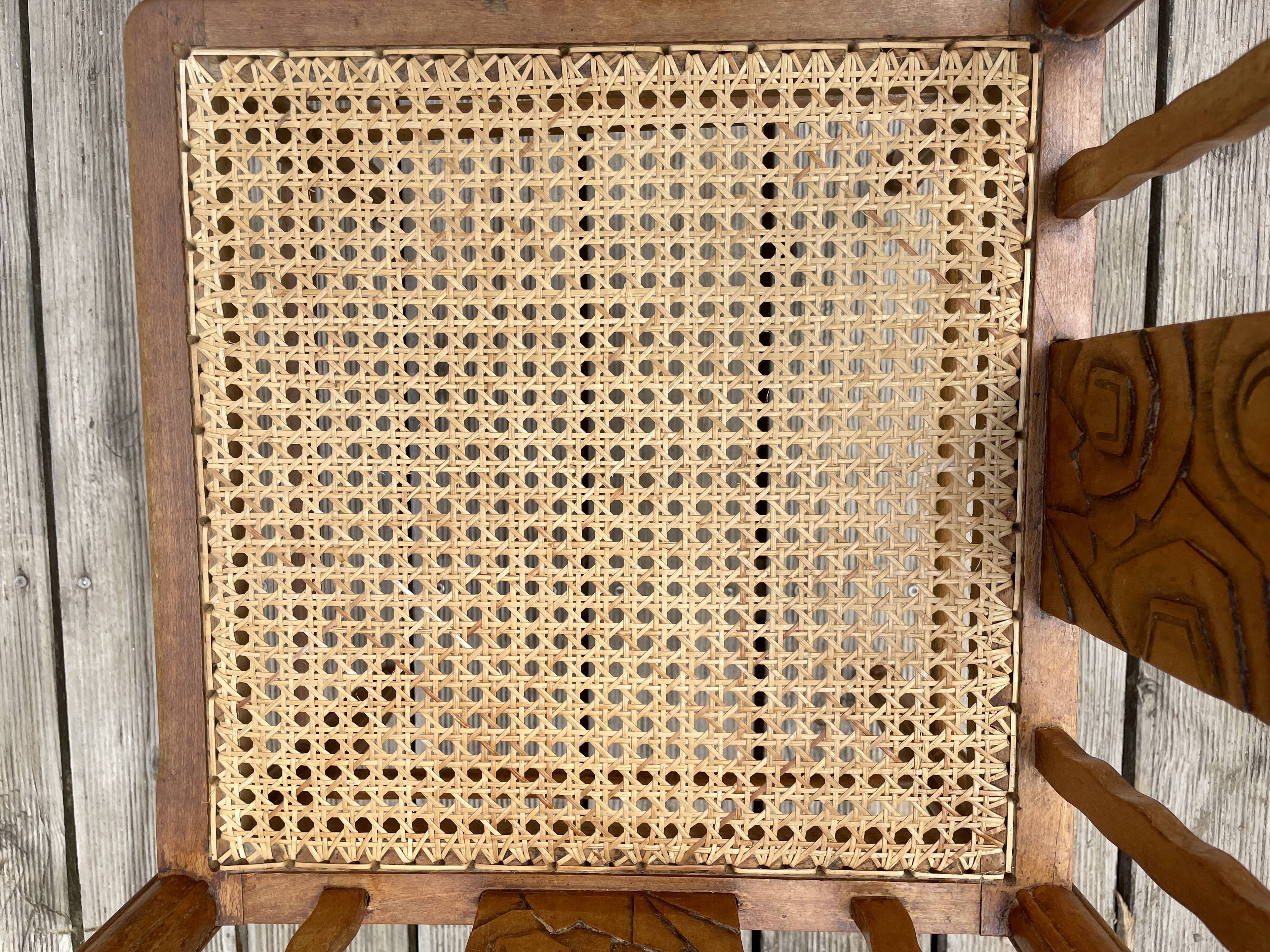 Art Deco corner chair with caning