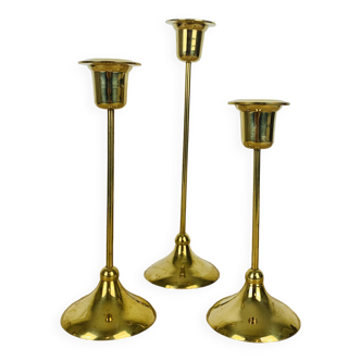 3 Scandinavian style gold-plated brass candle holders