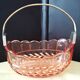 Pink molded pressed glass fruit basket centerpiece