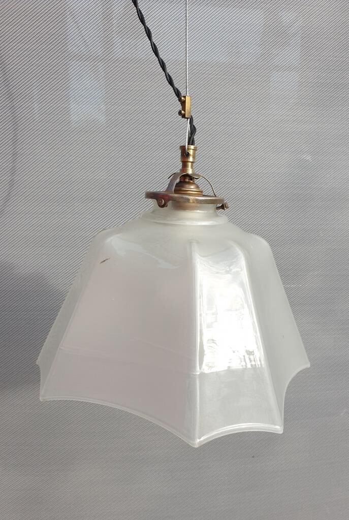 Art Deco white glass draped translucent hanging lamp