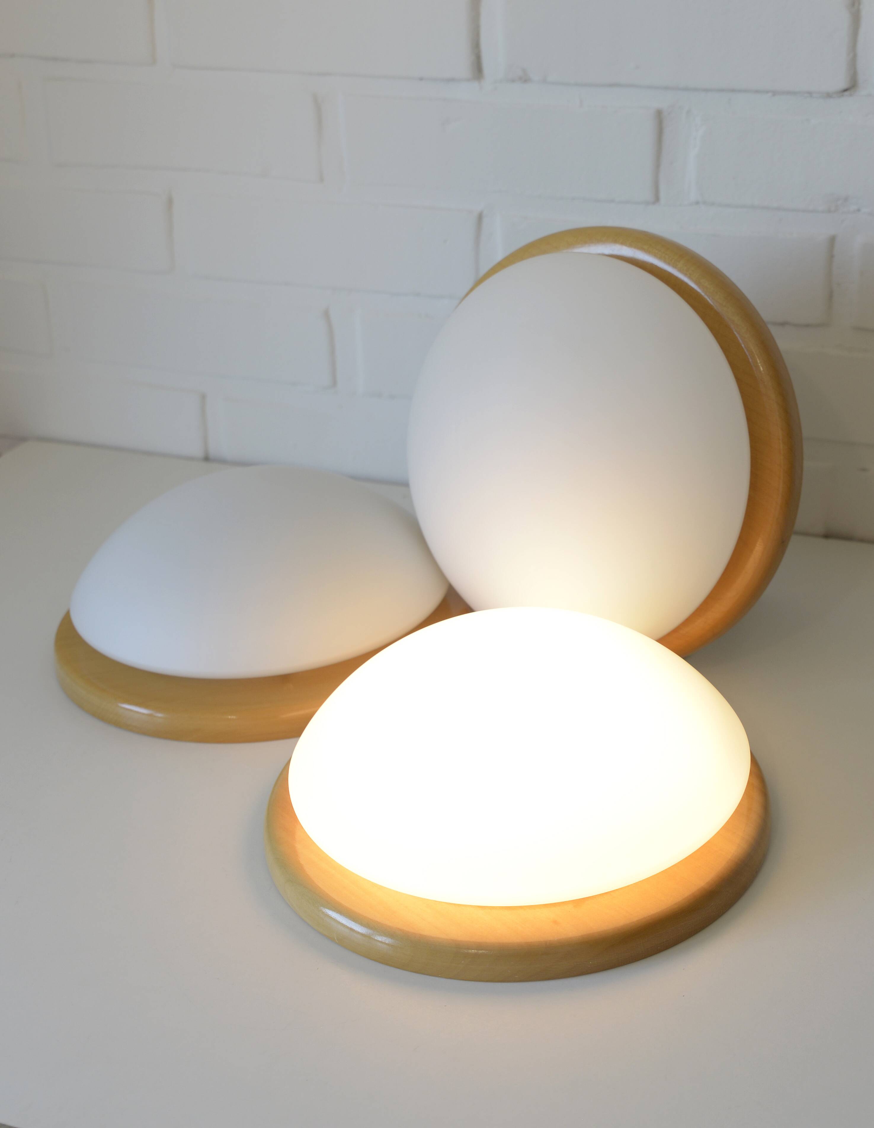 Set of 3 vintage sconces wood glass minimalist wall lamps flush mount light