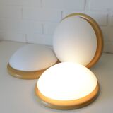 Set of 3 vintage sconces wood glass minimalist wall lamps flush mount light