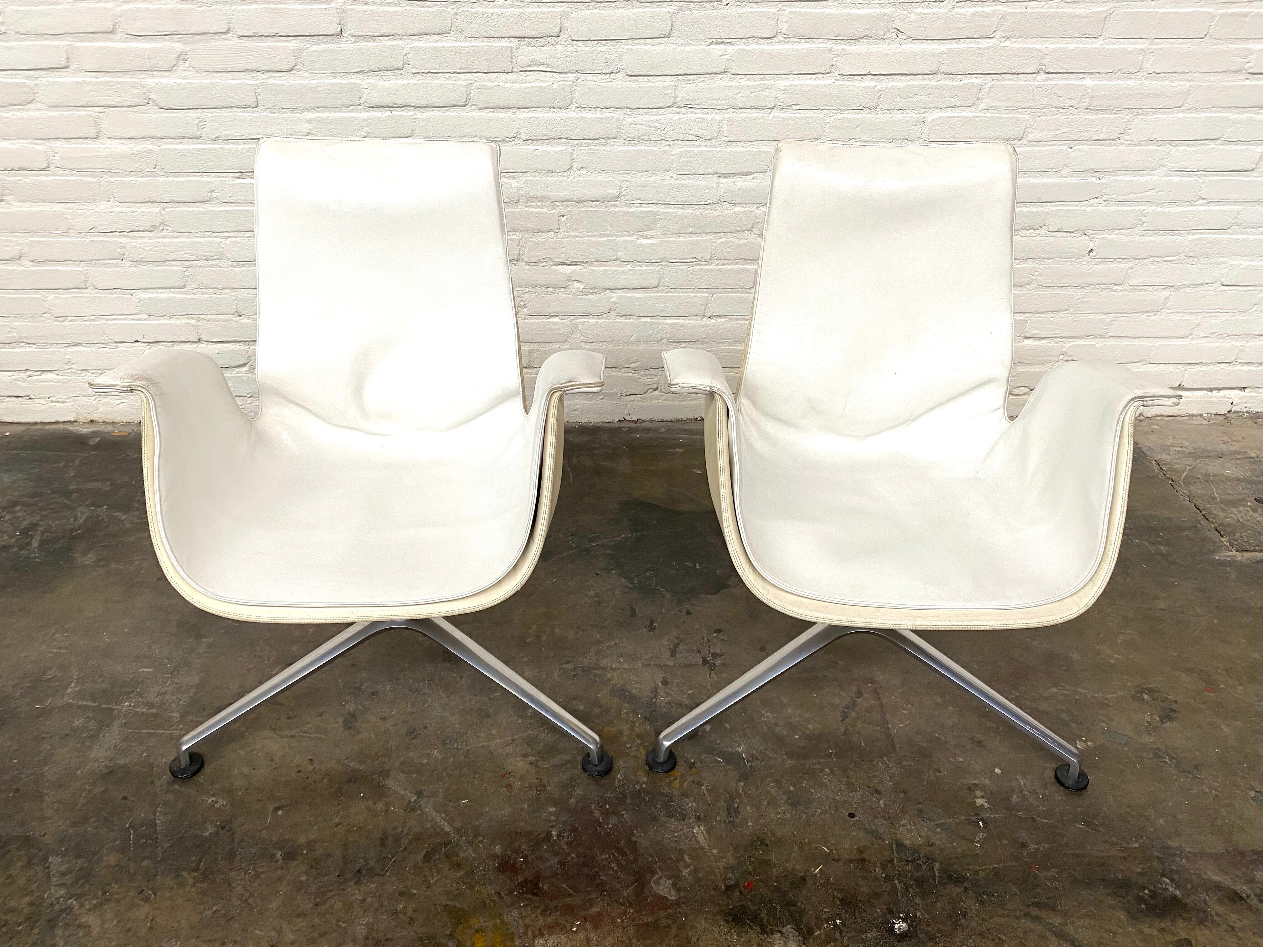 Vintage White Leather "Bucket Chair" by Fabricius and Kastholm for Kill international, set of 2.