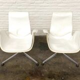 Vintage White Leather "Bucket Chair" by Fabricius and Kastholm for Kill international, set of 2.