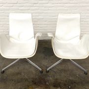 Vintage White Leather "Bucket Chair" by Fabricius and Kastholm for Kill international, set of 2.