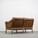 Vintage scandinavian oak & leather 2-seater Safari sofa, 1960s