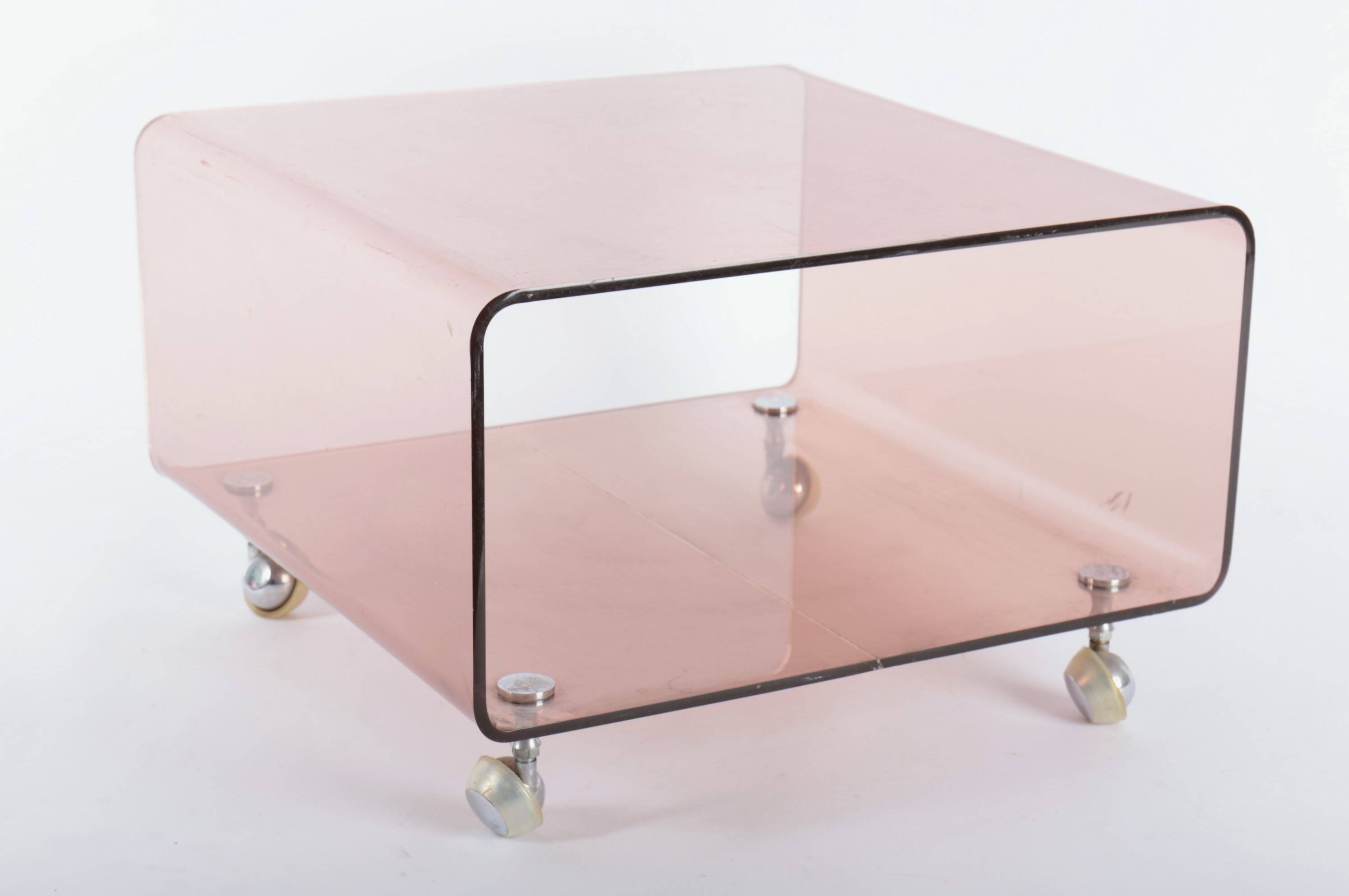 Small coffee table or end table in smoked plexiglass, 1970s
