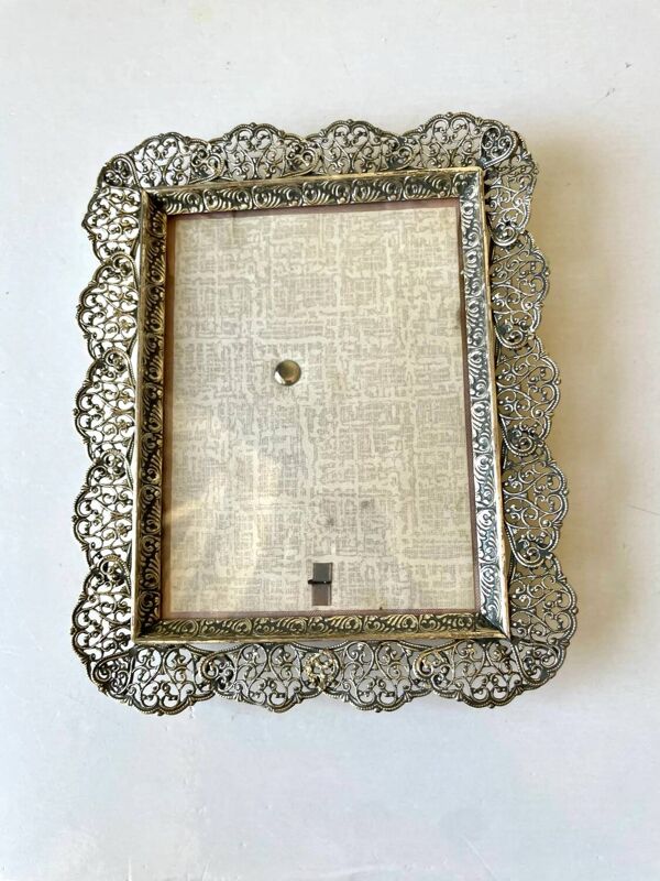 Cadre Vintage en métal argenté Cadre 16 cm x 13 cm Verre CONVEXE