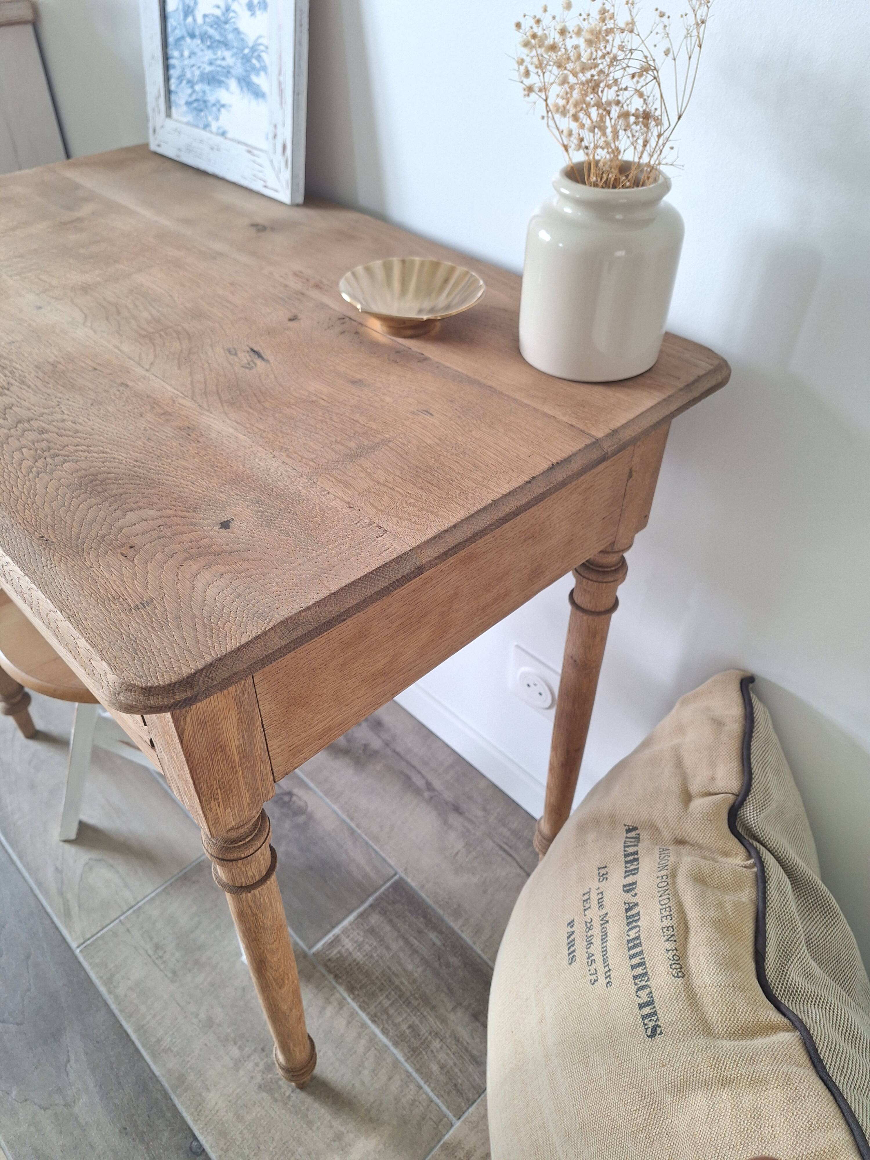 Farmhouse desk / console / side table in solid oak, country style.