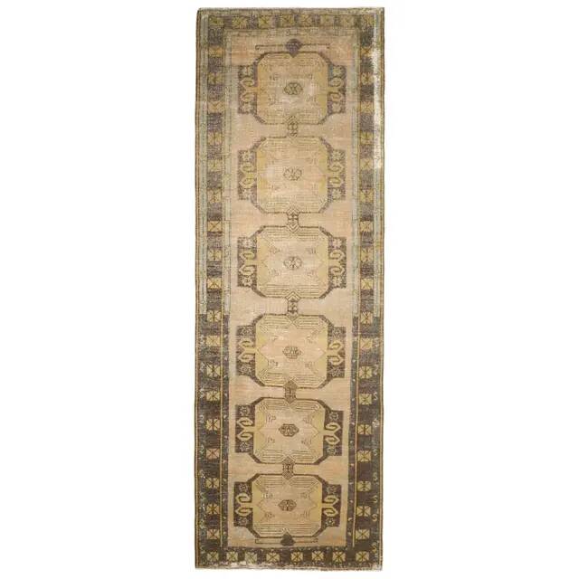 Vintage Turkish Oushak handmade wool copper cotton beige rug 138x420