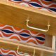 Vintage chest of drawers with tapered legs, solid raw oak, 1960.