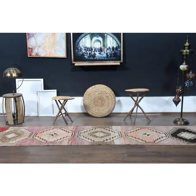 Vintage Turkish Oushak Wool Handmade Runner 74x352