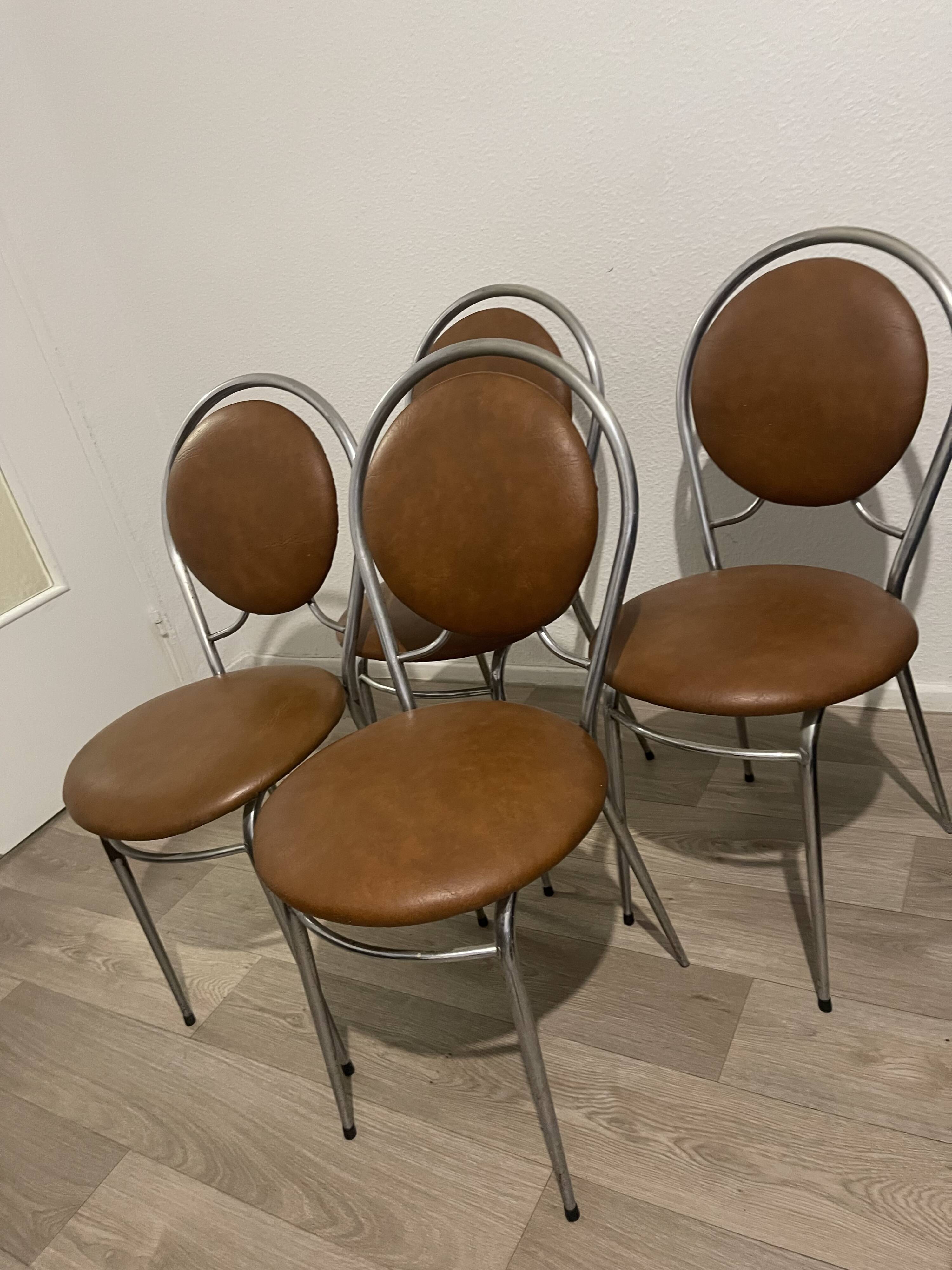 4 vintage chairs – metal & faux leather – 1960s/70s