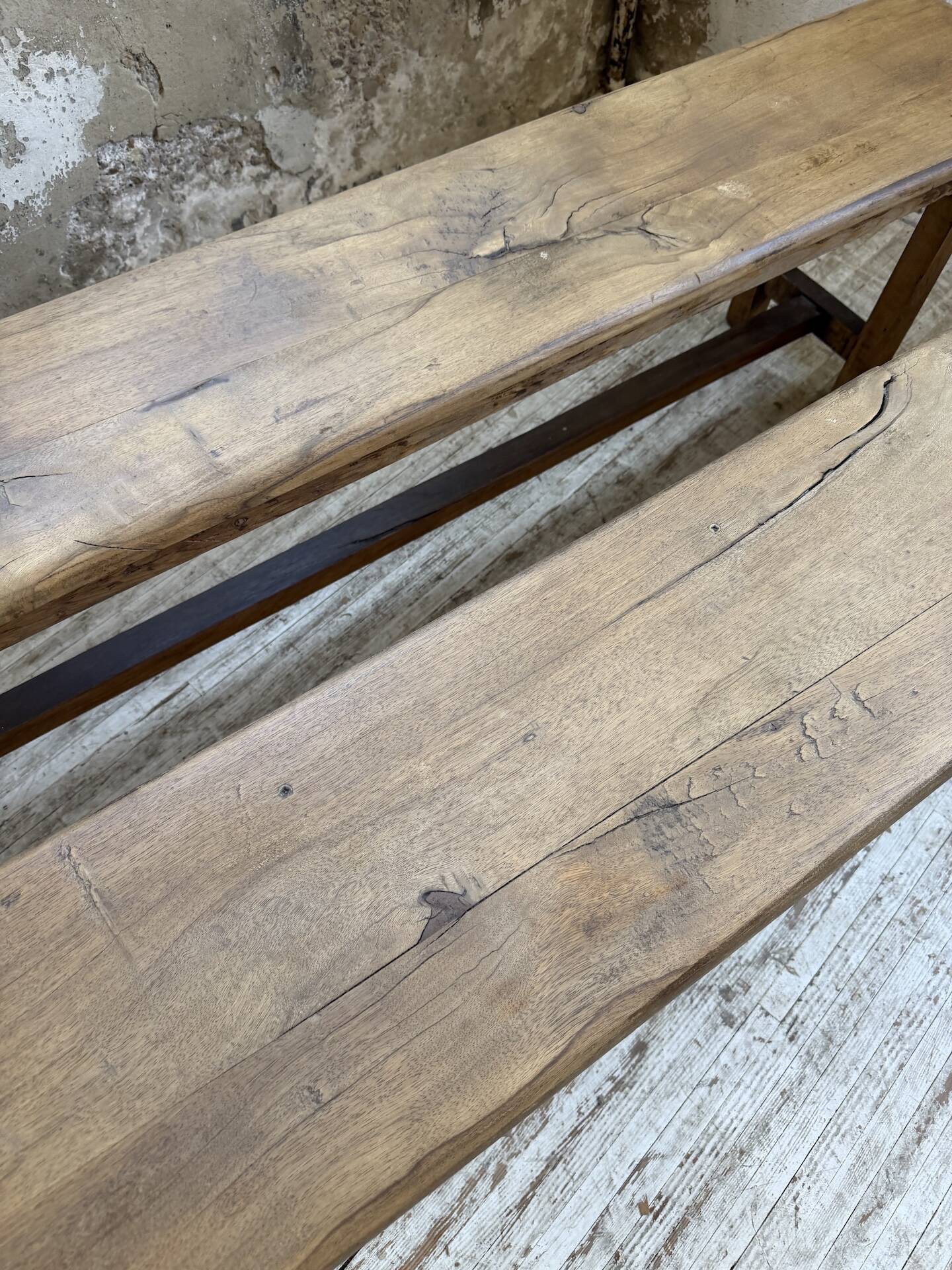 Set of two rustic oak farm benches 2m