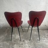Pair of Mid-Century Red Vinyl Dining Chairs with Black Metal Legs, Sculptural Curved Backs