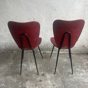 Pair of Mid-Century Red Vinyl Dining Chairs with Black Metal Legs, Sculptural Curved Backs