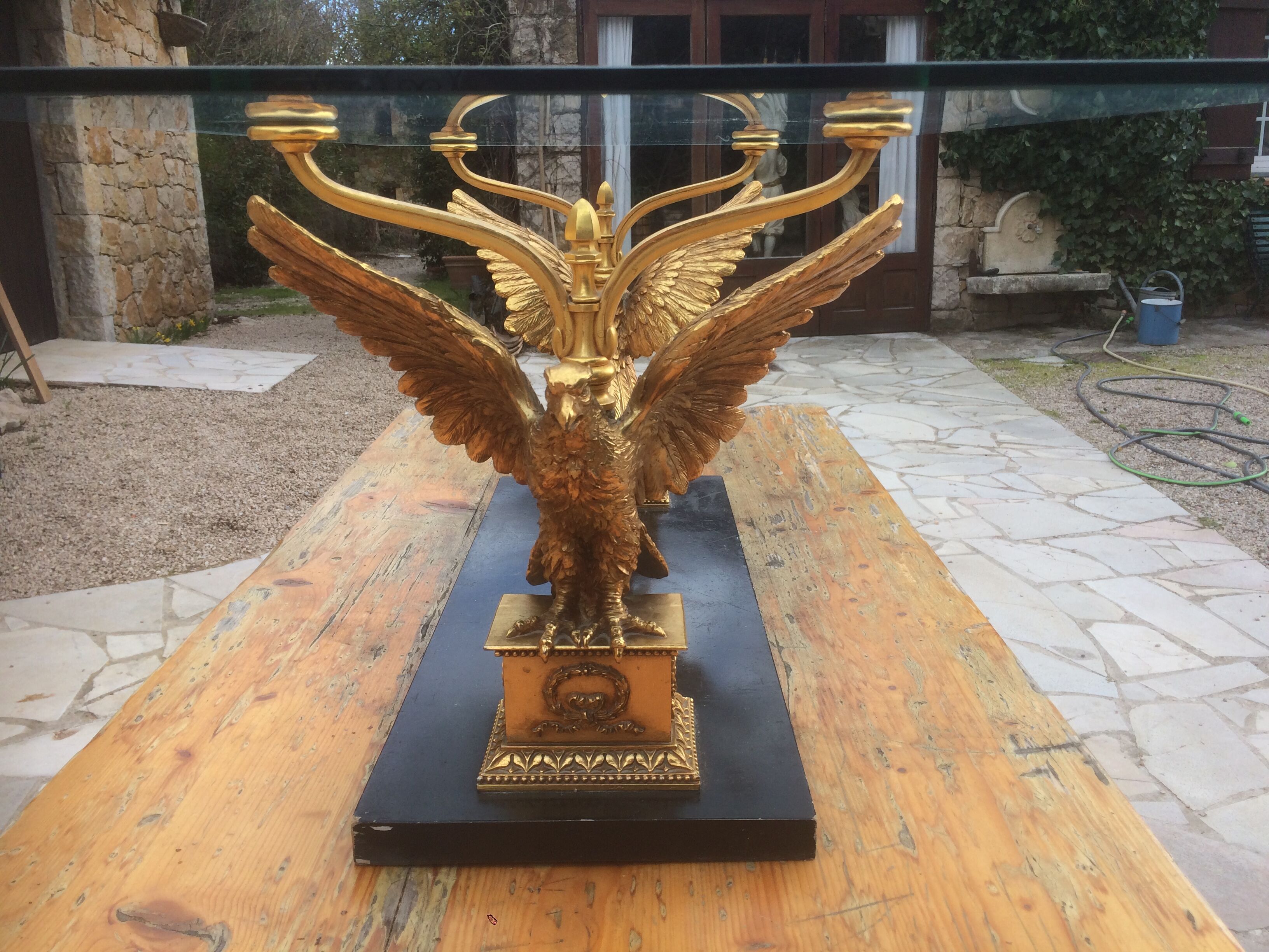 Bronze bass table with eagles