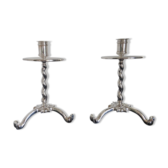 Pair of Louis XIII silver-plated candlesticks