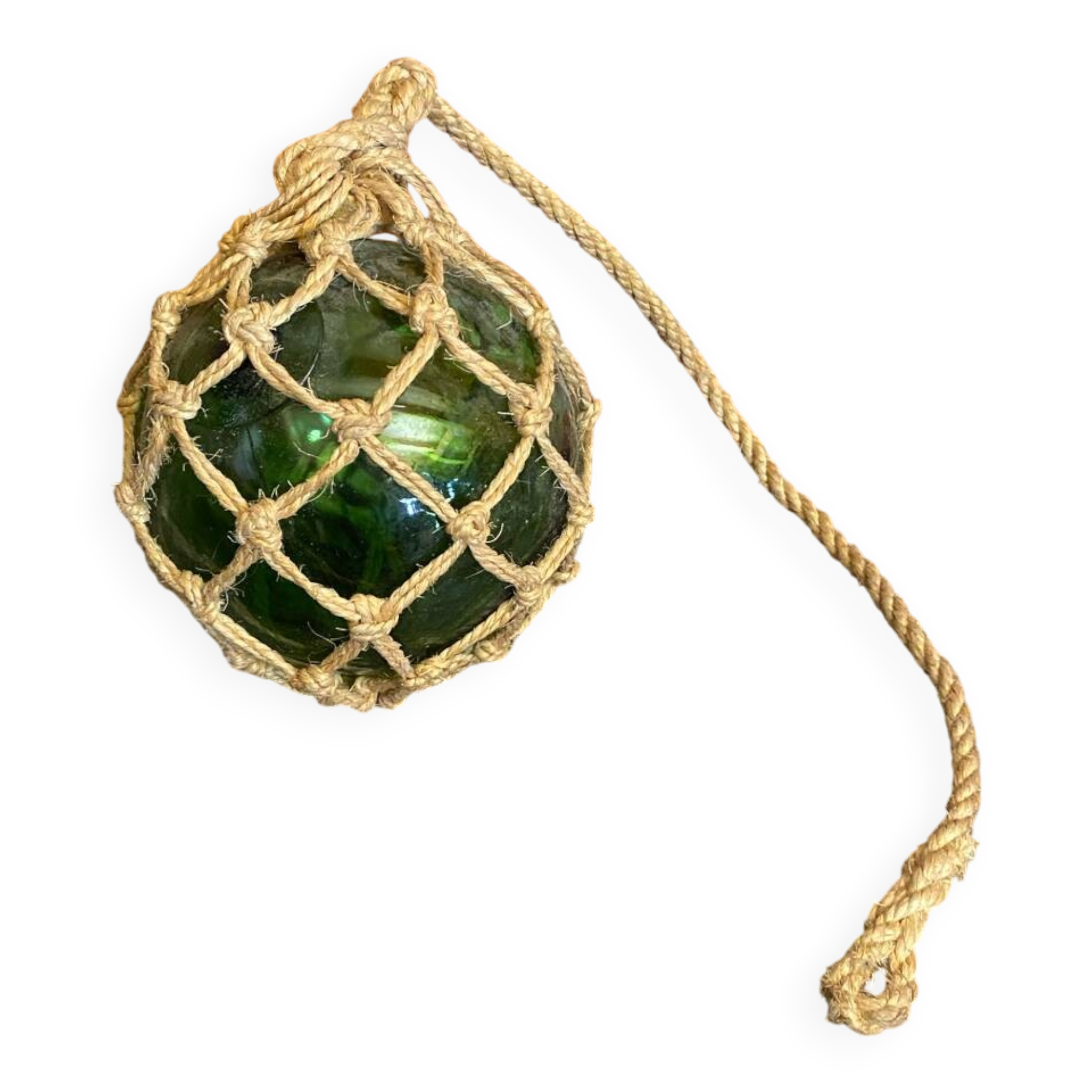 Old Fishing Floater Marine Glass + Vintage Net Rope