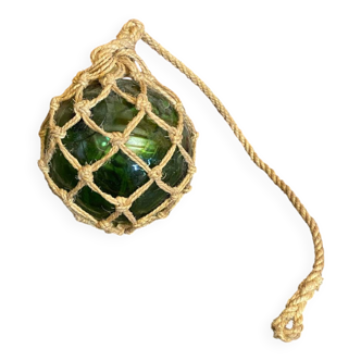 Old Fishing Floater Marine Glass + Vintage Net Rope