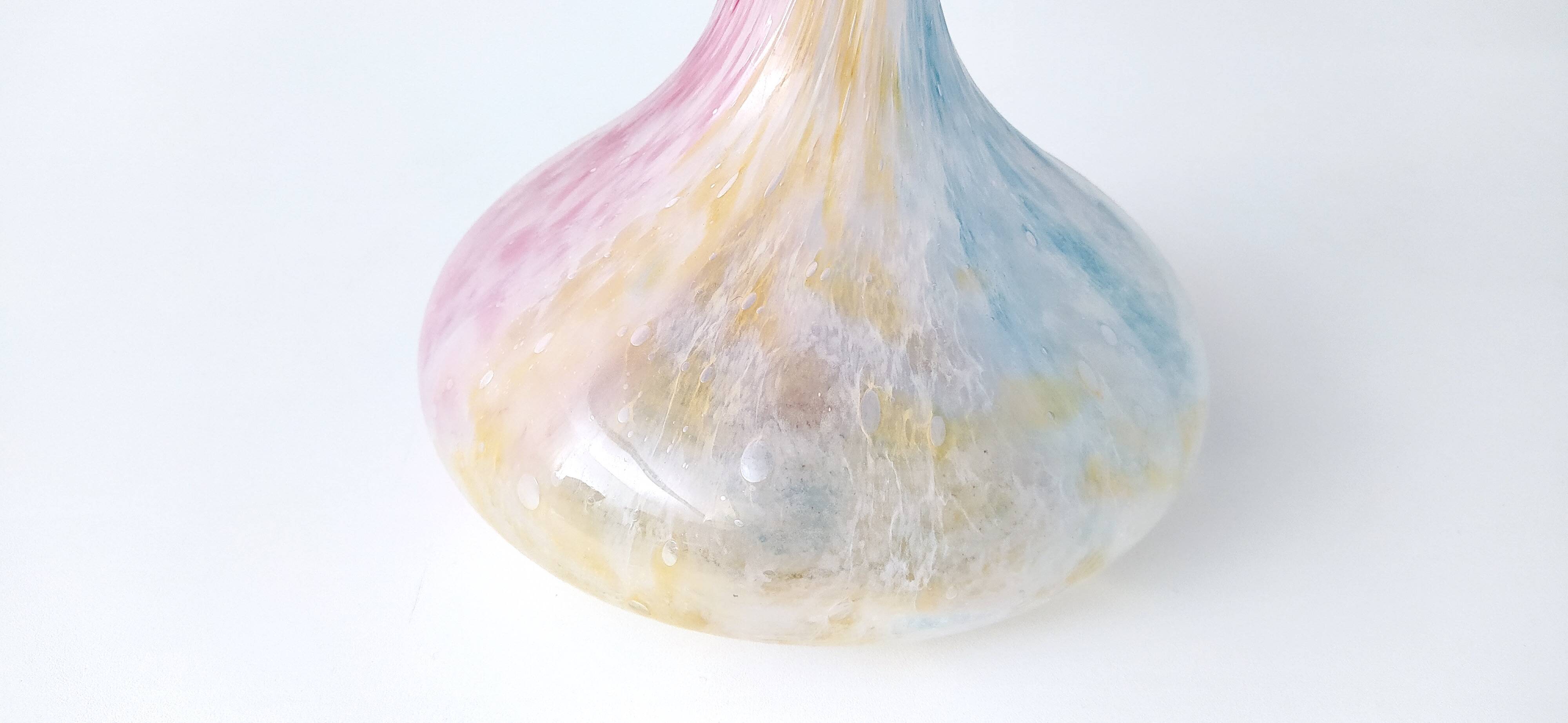 Pastel Pink Colors Polychrome Murano Glass Flower Vase, Italy