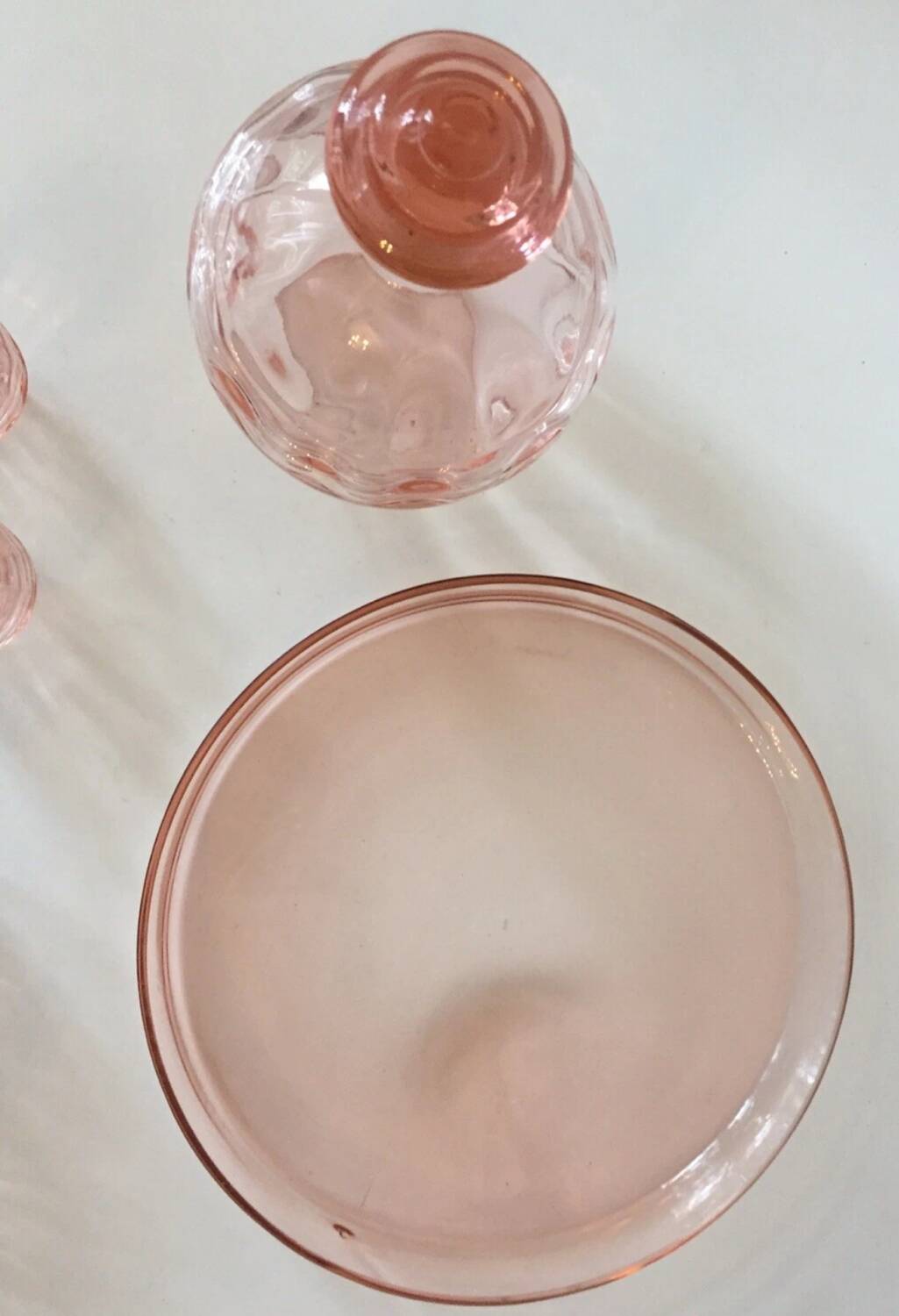 Vintage 1950s Pink Crystal Decanter Liquor Set