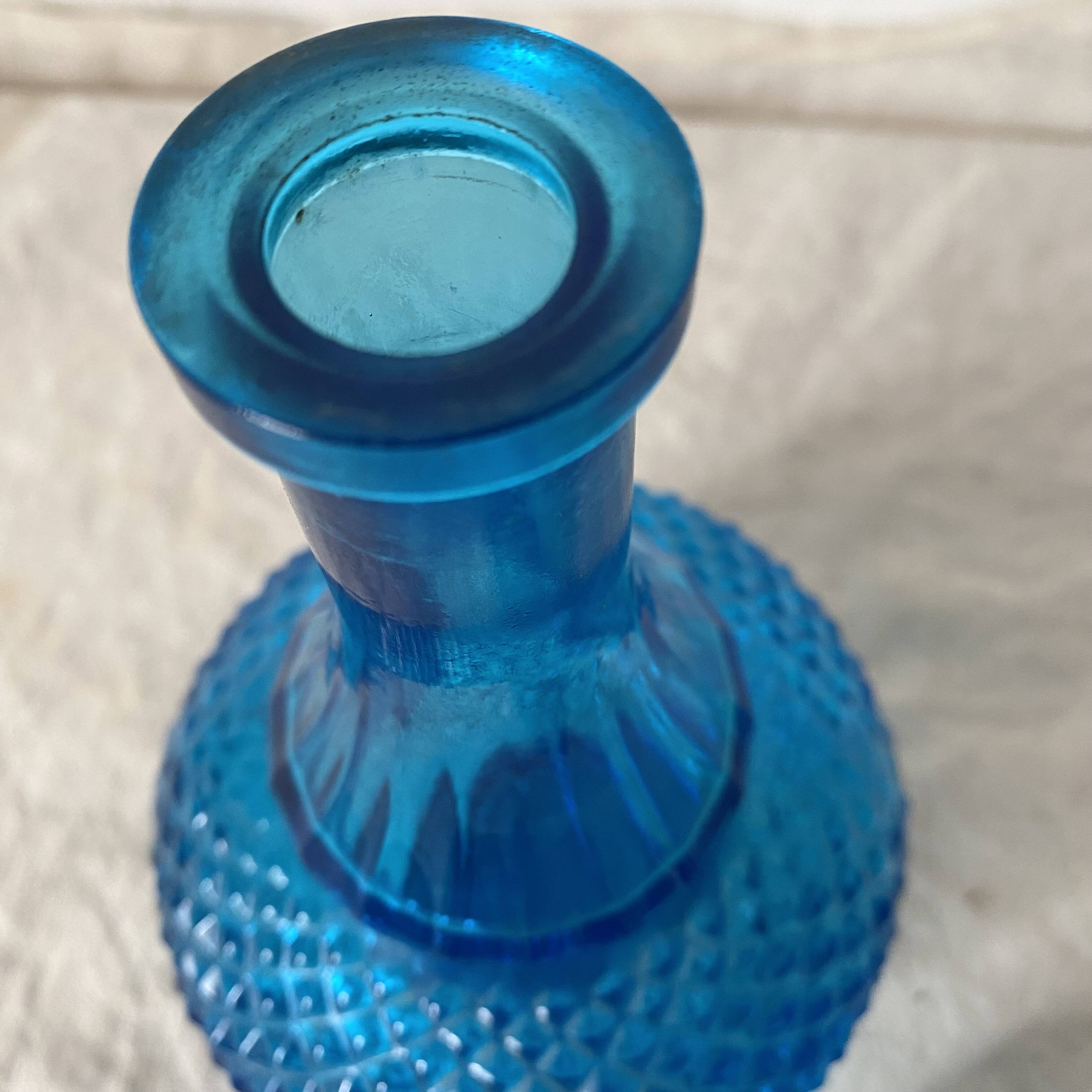 Blue glass carafe made in Belgium from the 60s