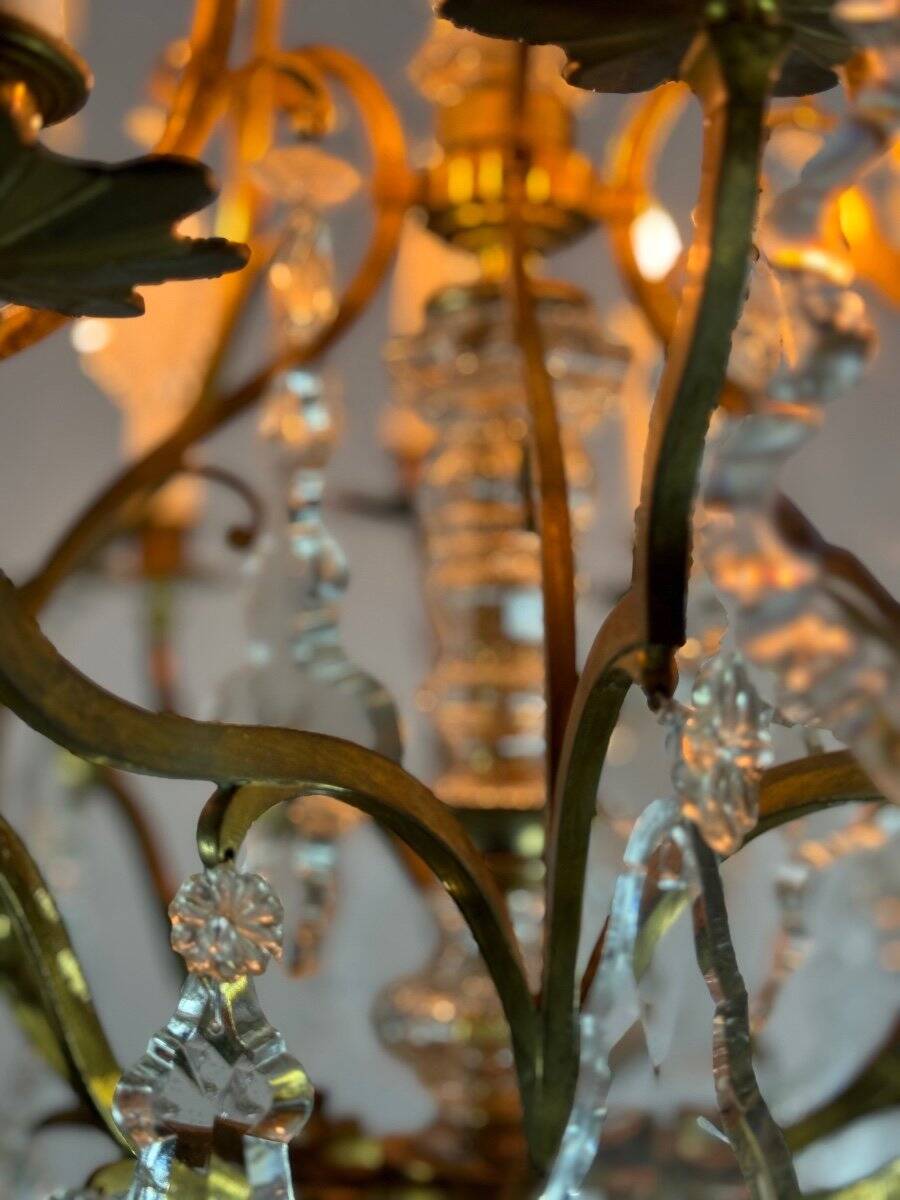 Louis XV style cage chandelier in gilded bronze decorated with tassels circa 1920