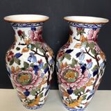Pair of large Vase in Gien earthen earthen pattern Peonies
