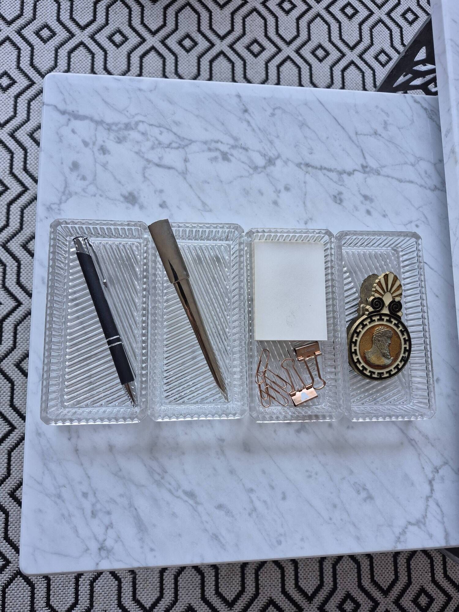 Set of 4 small bevelled and striped vintage glass trays / catchalls.
