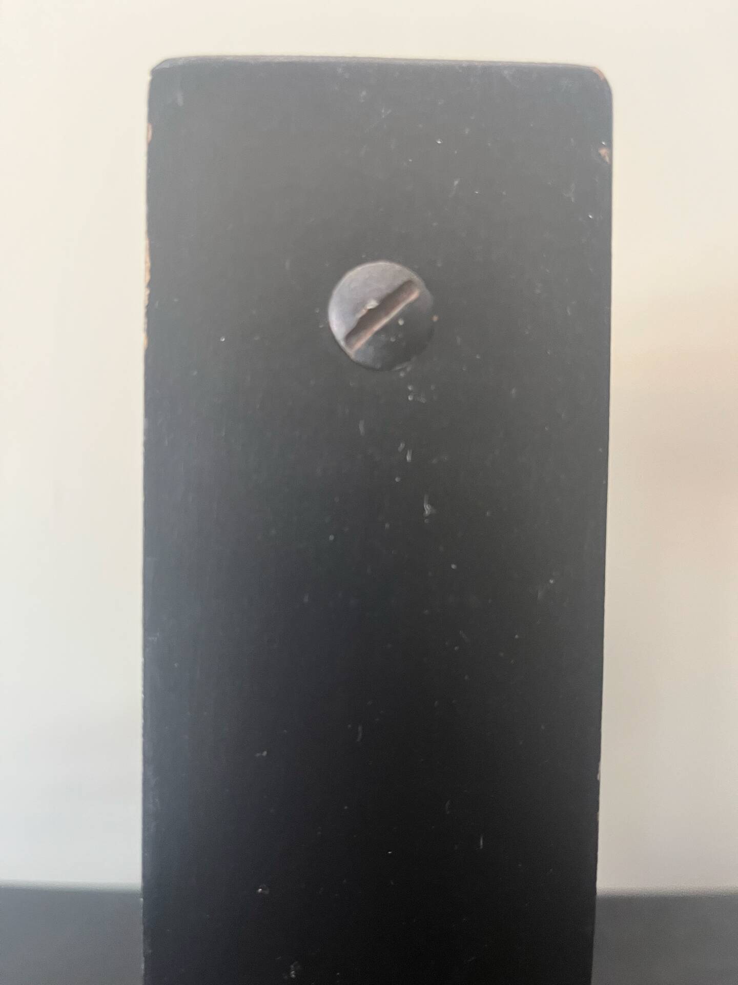 Large vintage bookshelf in solid black wood, Scandinavian style.