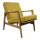 Scandinavian armchair, yellow fabric, natural wood