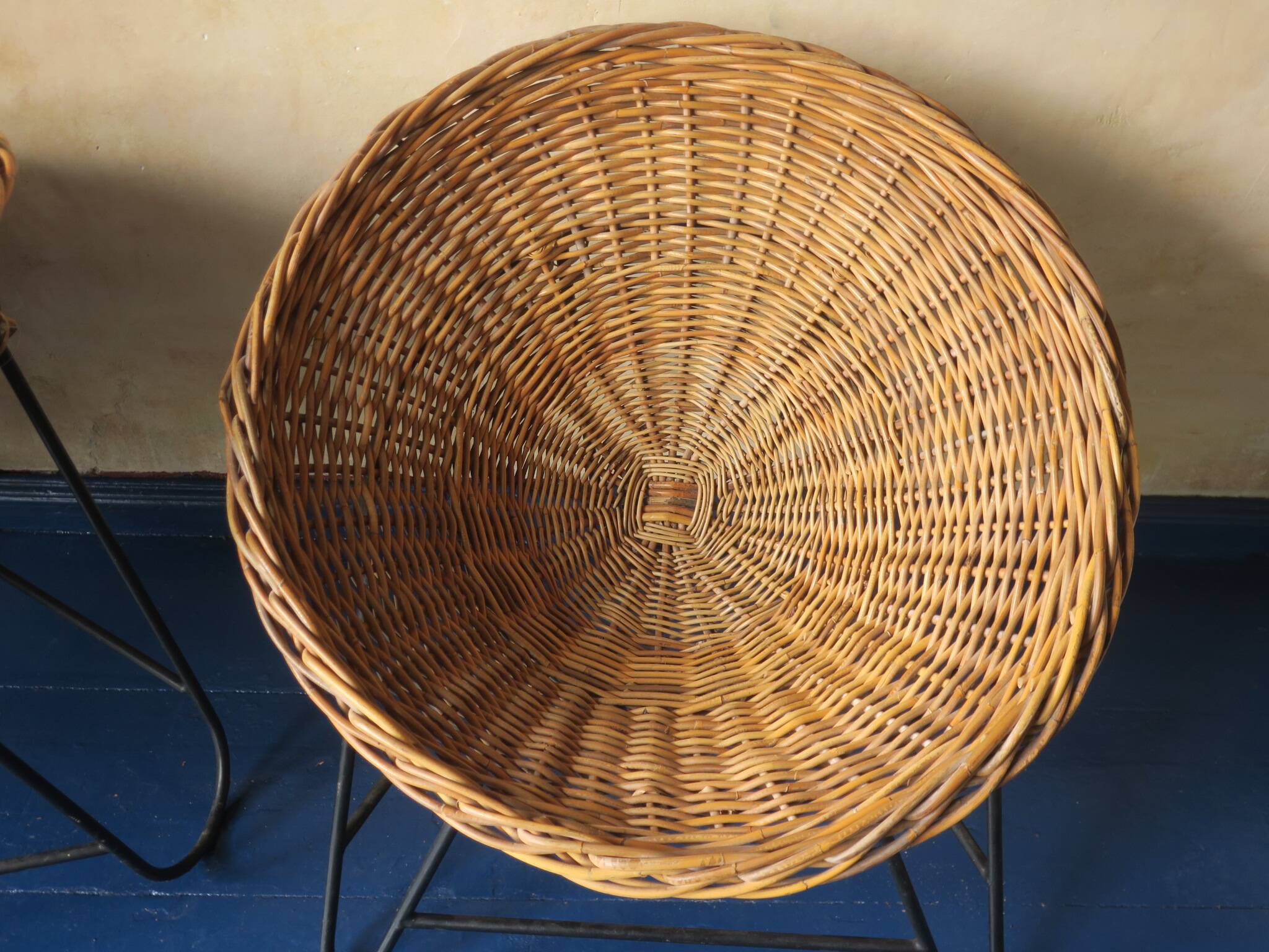 Pair of mid century bamboo and iron pod chairs, 1960s
