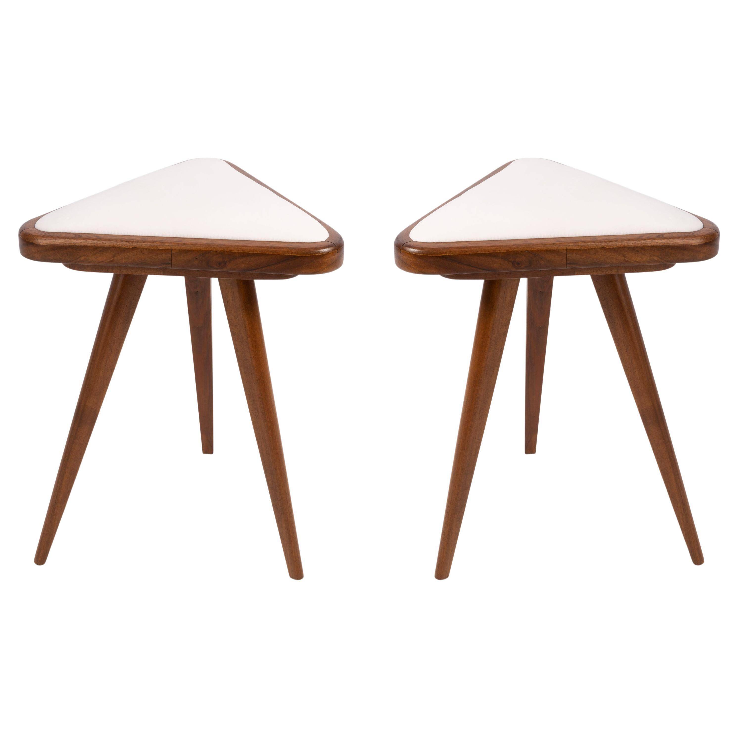 Set of two triangular velvet stools in white, Europe, 1960s