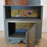 Art deco style bedside table - asymmetrical mustache foot