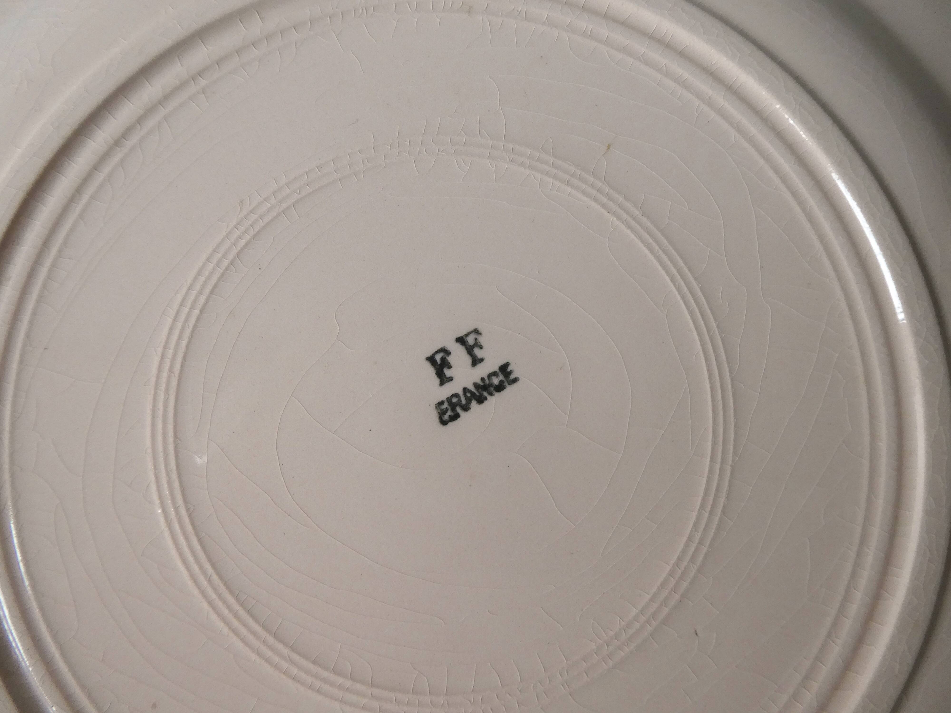 set of 6 plates ceramic pink powder FF France