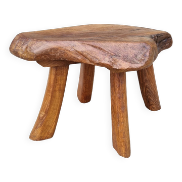 Mid-century hand-carved oak stool with natural edge – 1950s