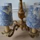 Lustre bronze, 5 abat-jours toile de Jouy