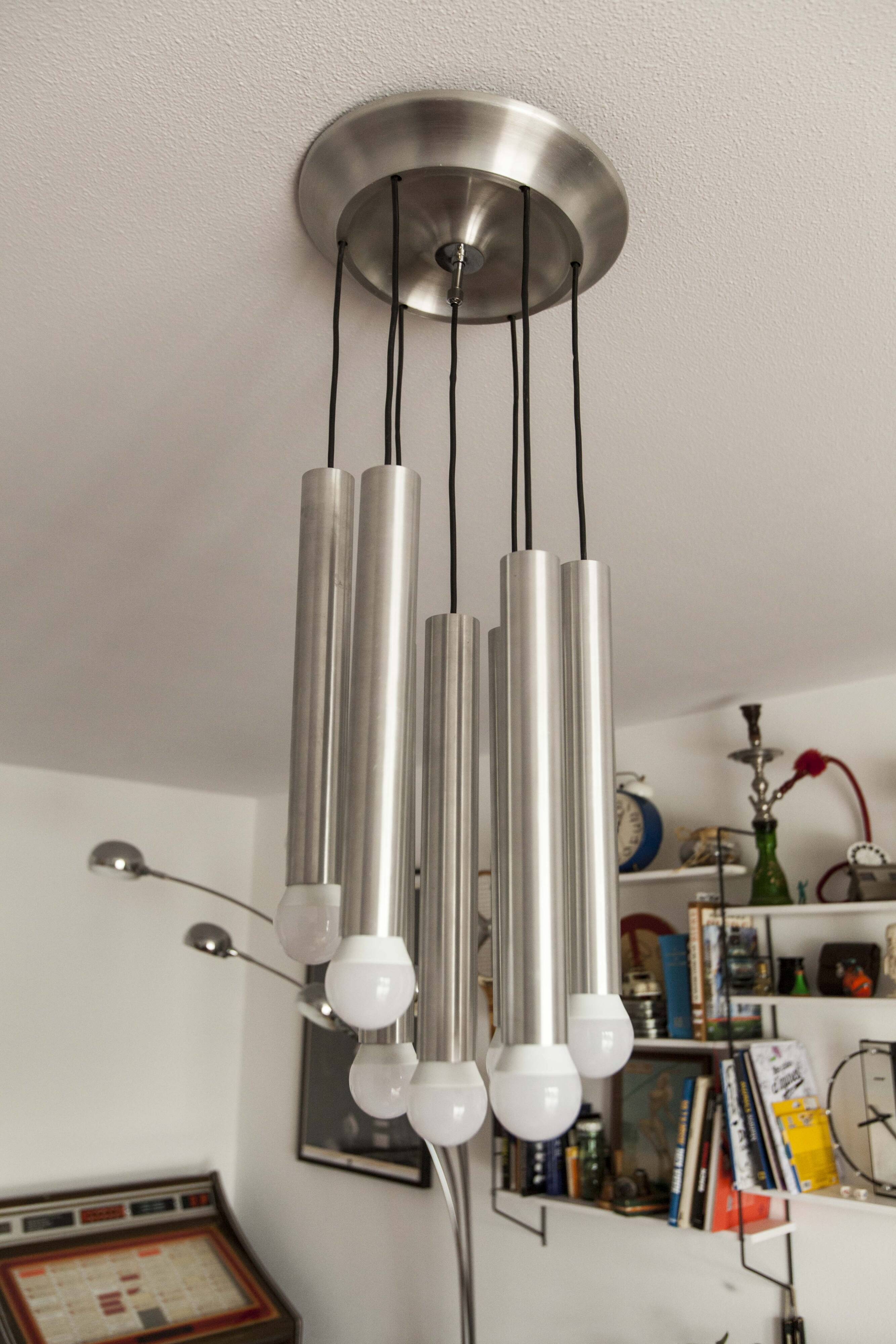 Aluminum waterfall ceiling light by Kaiser Idell / Leuchten, Germany, 1960s