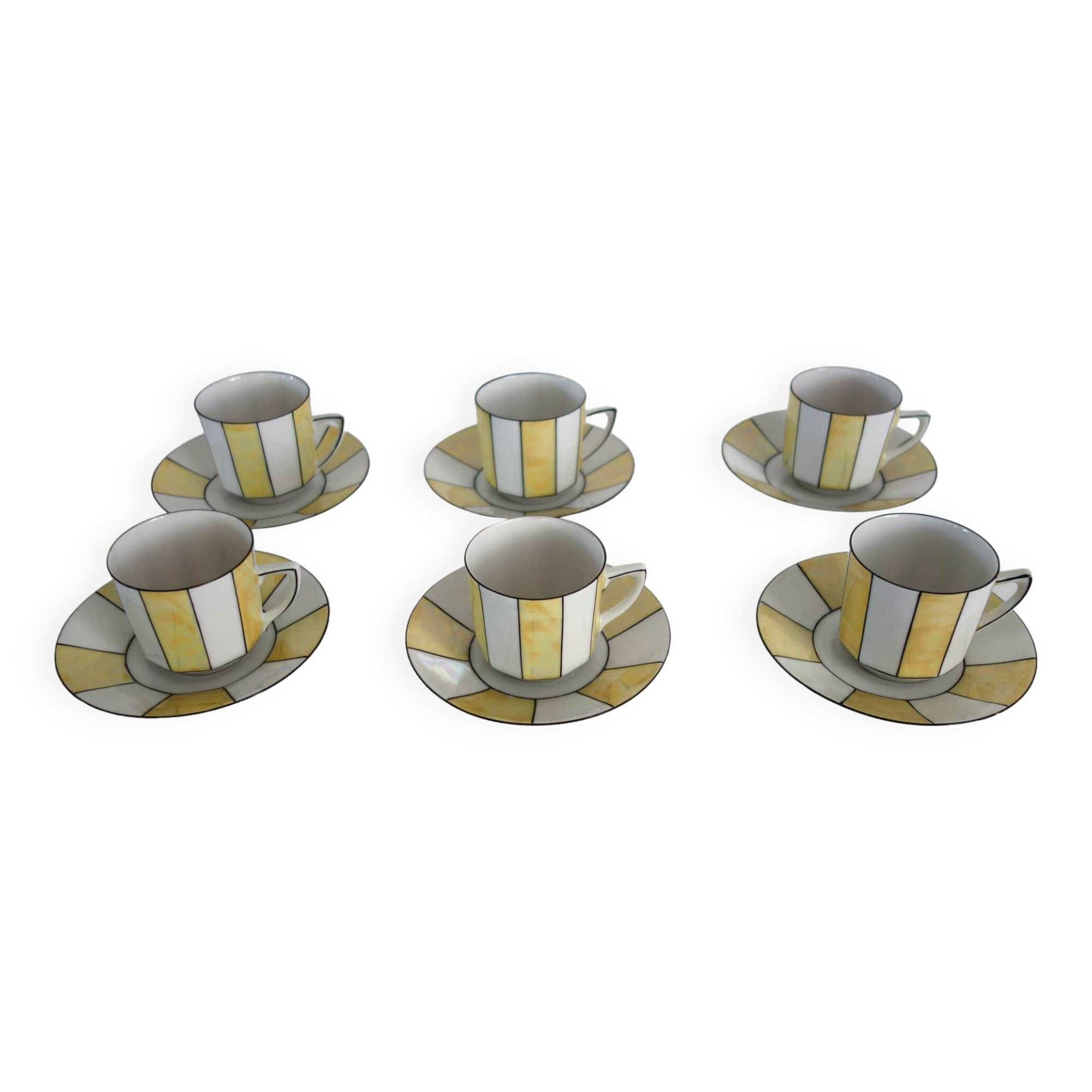 6 60s striped iridescent porcelain coffee cups