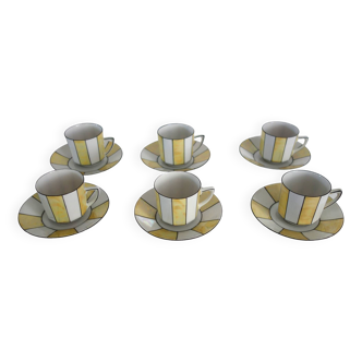 6 60s striped iridescent porcelain coffee cups