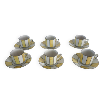 6 60s striped iridescent porcelain coffee cups